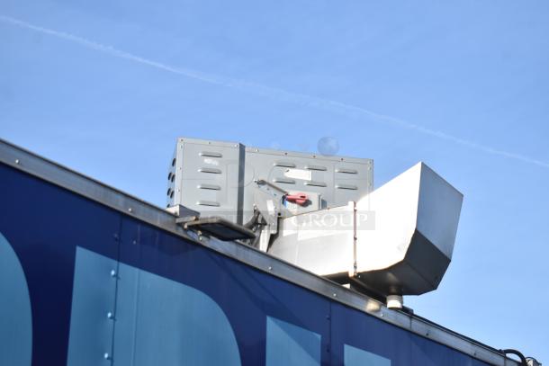 Exterior view of a 2021 Cruising Kitchens 24' Burger King fast food trailer, featuring commercial-grade equipment including a CaptiveAire grease hood.