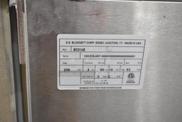 2025 Blodgett BCX-14E electric combi convection oven label, 208V, 3-phase, ETL certified, made in USA.