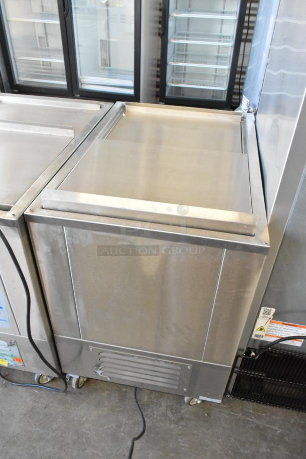 2021 H&K 52473-1 stainless steel French fry freezer with fry basket holder, commercial casters, 115V, 1-phase.