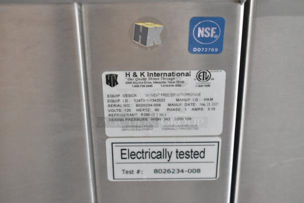 Stainless steel H&K 52473-1 commercial French fry freezer, 115V, with fry basket holder, commercial casters, and NSF label.