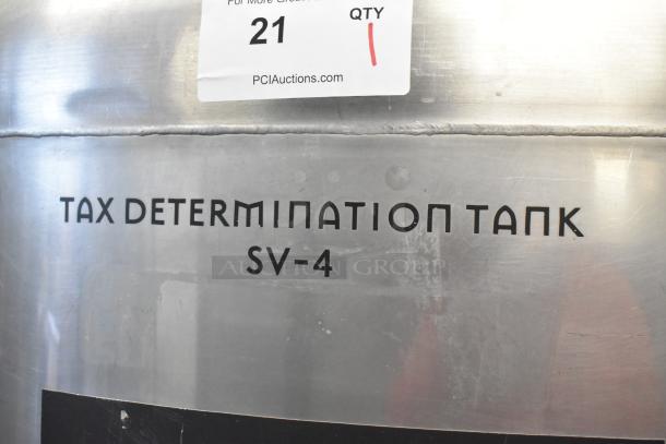 Stainless steel tax determination tank SV-4, 8.75 BBL/367 gallons capacity, commercial floor style, visible label with QTY 21.