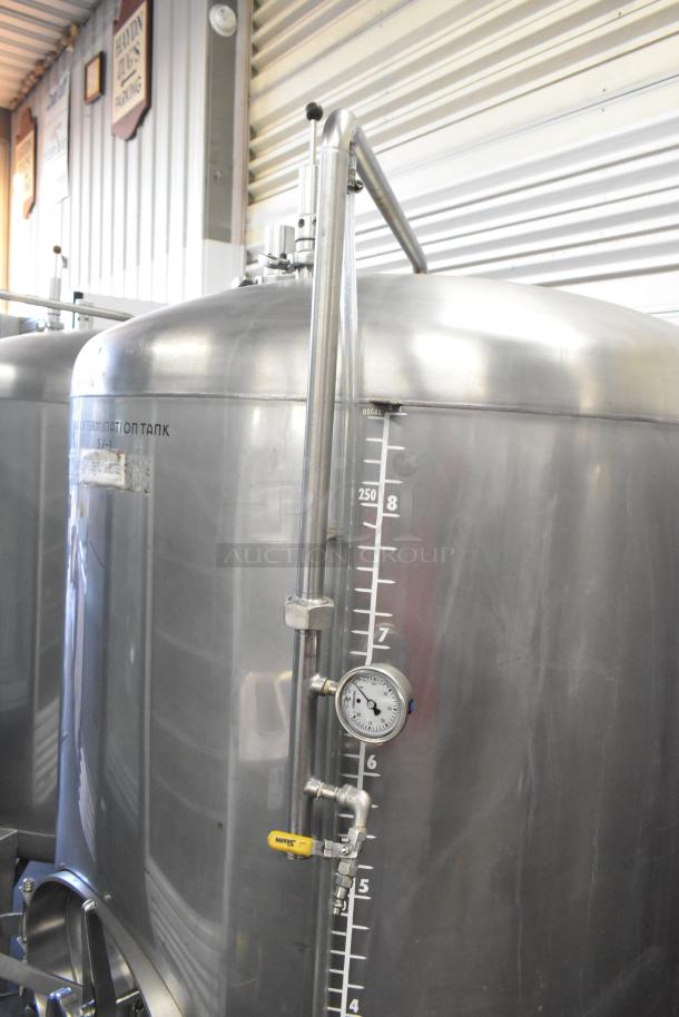 Stainless steel 8.75 BBL beer tax determination tank, gauge and valve visible; appears in excellent condition.