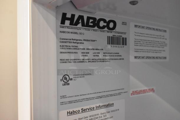 Habco SE12 Metal Commercial Cooler Merchandiser label, showing model, serial number, electrical rating, and UL certification.