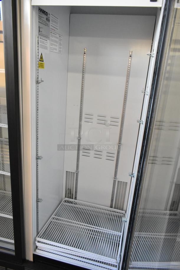 2019 Habco SE18 metal commercial reach-in cooler, single door, poly-coated racks, 115V, 1 phase, excellent condition.