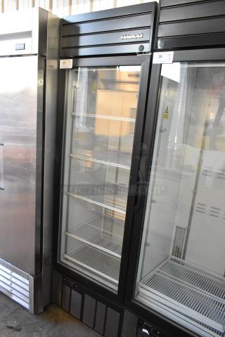 2019 Habco SE18 commercial single door cooler with poly-coated racks, glass front, 115V, 1 phase, in good condition.