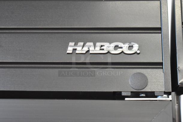 2019 Habco SE18 metal commercial single-door cooler with poly-coated racks, 115 volts, 1 phase; logo detail shown.