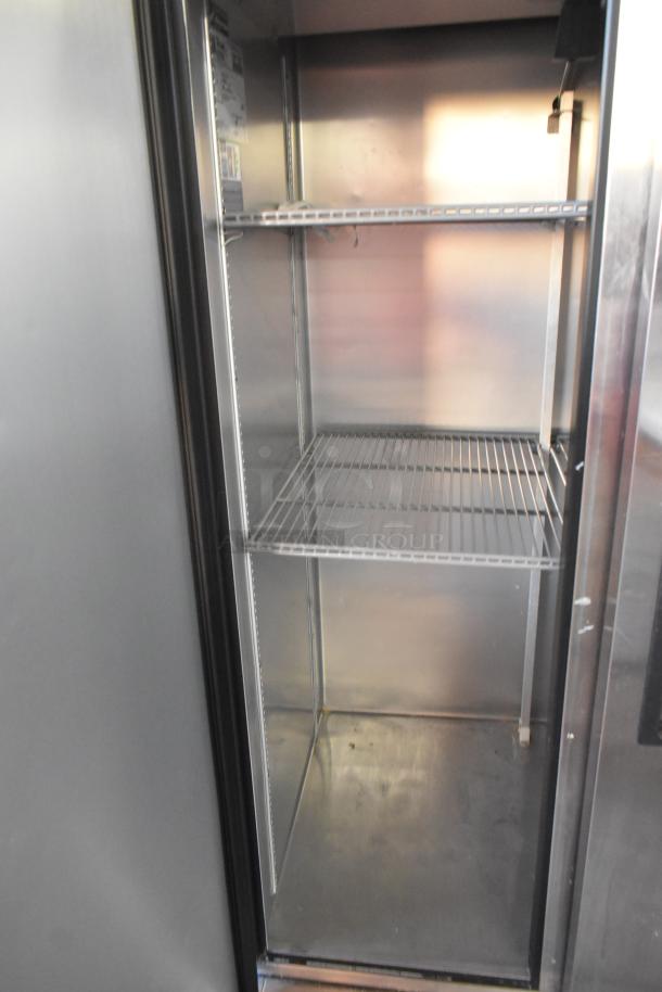 2022 True T-35-HC commercial 2-door reach-in cooler with poly coated racks, interior view, 115 volts, 1 phase.