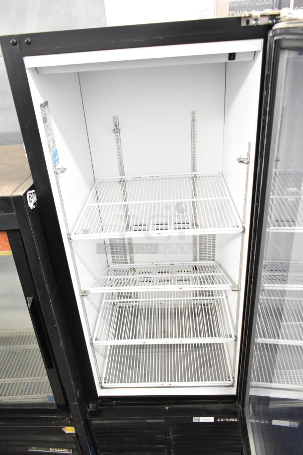Habco ESM12 commercial single door reach-in cooler with poly-coated racks. Model ESM12, 115 volts, 1 phase.