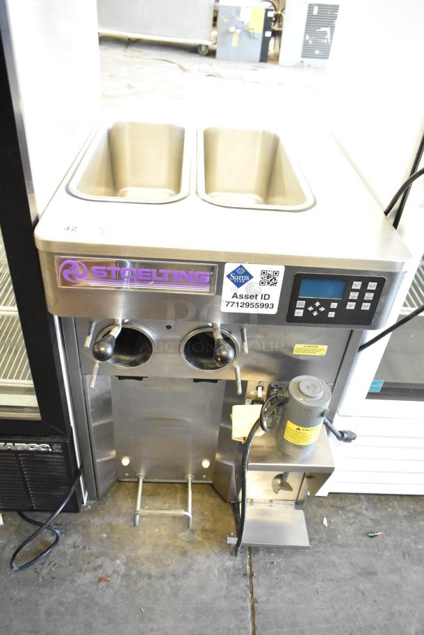 Stoelting stainless steel countertop soft serve ice cream machine with drink mixing attachment, model details visible, excellent condition.