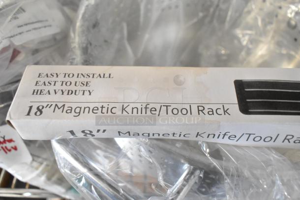 14 new scratch and dent kitchen items; includes 18" magnetic knife rack, Winco colander, butter roller, Vollrath skillets.