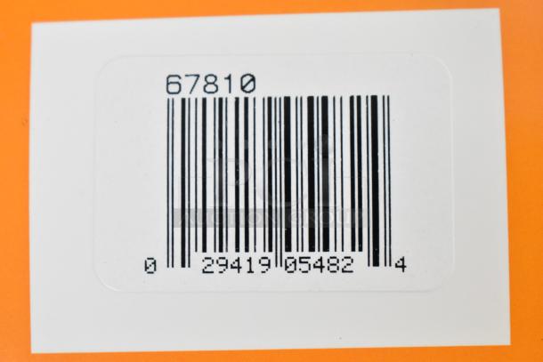 Barcode with number 67810, associated with Vollrath 67810 Skillets, on orange background.