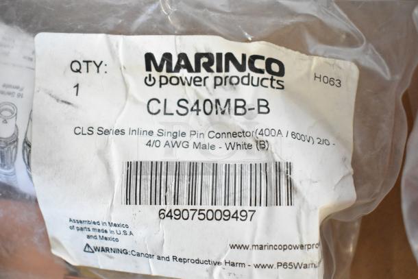 Marinco CLS40MB-B Single Pin Connector, 400A/600V, 2/0-4/0 AWG, white. Brand new, original packaging.
