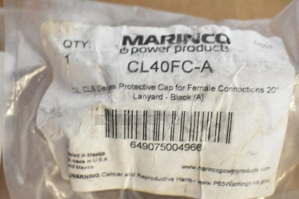 Marinco CL40FC-A protective cap label, brand new, for female connections, black, with lanyard, visible barcode.