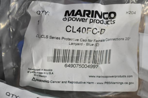 Marinco CL40FC-D Protective Cap, new in packaging, label indicates for female connections, 20" lanyard, blue color.