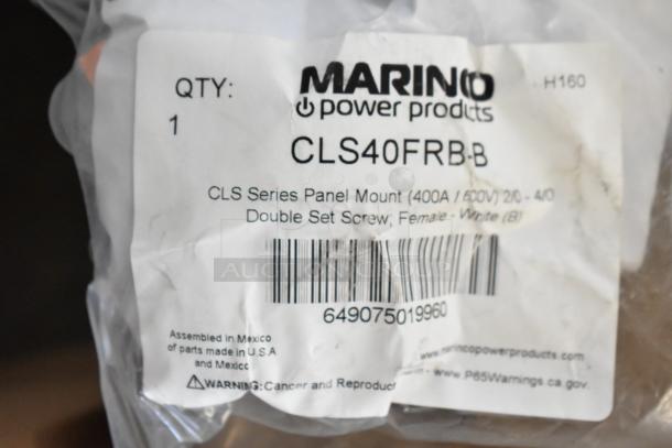 Marinco CLS40FRB-B Panel Mount, 400A/600V, in a sealed package. Includes double set screw, female. Assembled in Mexico.
