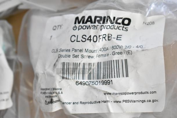 Marinco CLS40FRB-E Panel Mount, 400A/600V, Double Set Screw, Green, New. Package shows label and barcode.