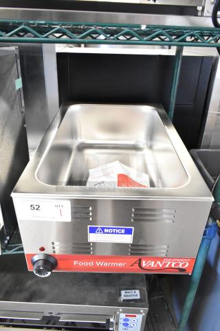 Brand new 2025 Avantco 177W50 Stainless Steel 12" x 20" Electric Countertop Food Warmer, 120V, with minor scratches.