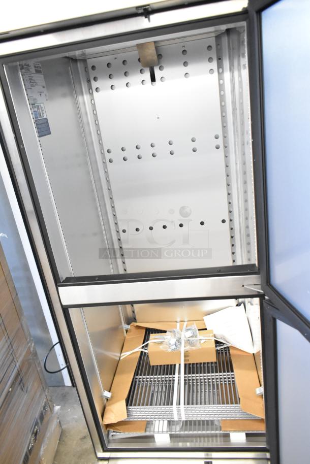 Brand new 2021 True T-23F-2-HC-MC reach-in freezer, 2 half doors, poly-coated racks, 115V, 1 phase, scratch and dent condition.