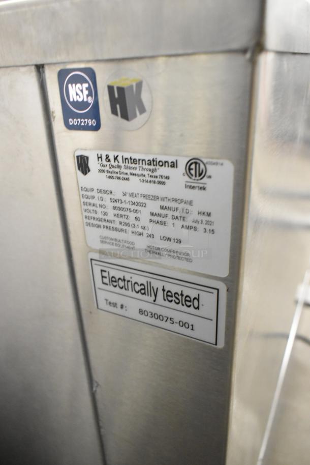 2021 H&K 52473-1 Commercial French Fry Freezer, 115V, ETL & NSF certified, with fry basket holder on casters, label shown.
