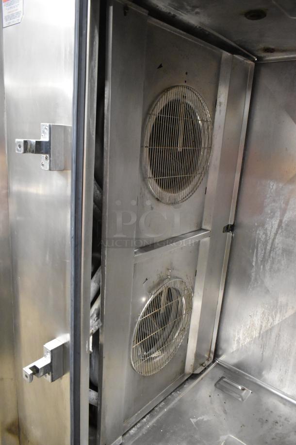 Alto Shaam stainless steel commercial combi convection oven with probe, showing interior fans and slight wear.