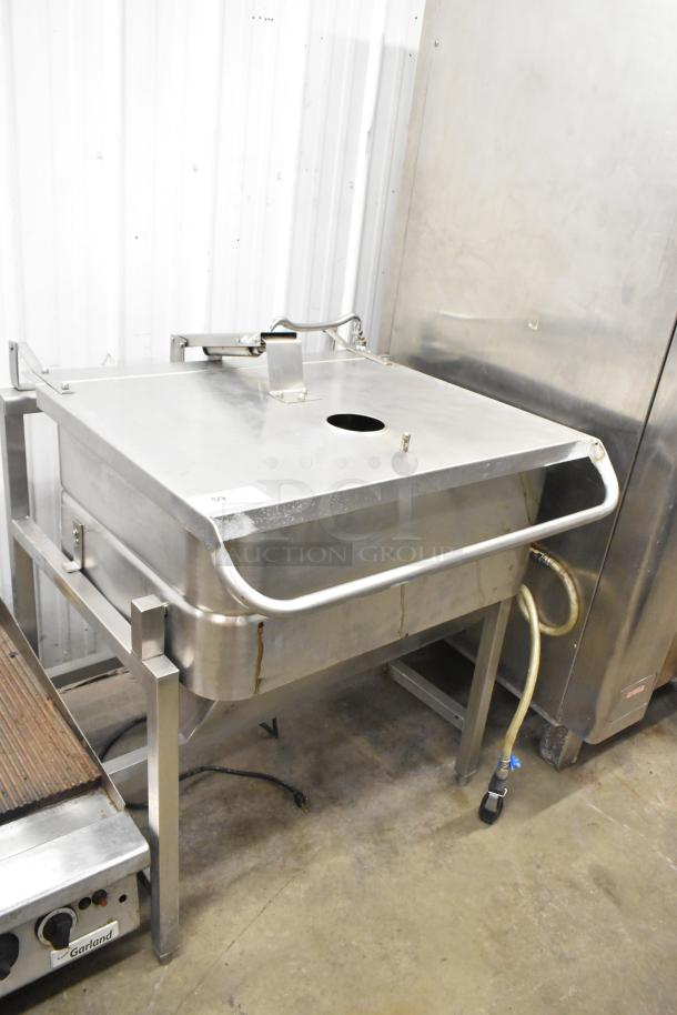 Groen N/HFP commercial braising pan, natural gas powered, 106,000 BTU, floor style, stainless steel, used condition.