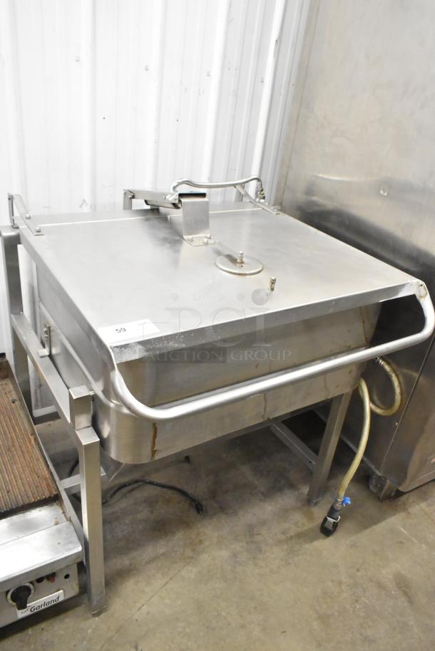 Groen N/HFP commercial floor-style braising pan, natural gas-powered, 106,000 BTU, stainless steel, used condition.