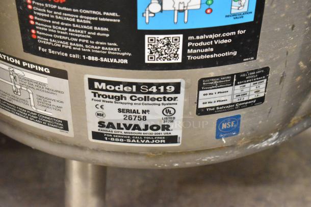 Salvajor S419 Trough Collector, Commercial Conveyor System, 115-460V, Serial No. 26758, NSF certified.