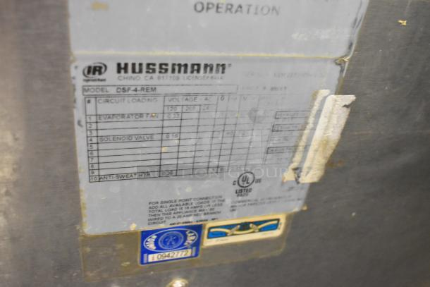Hussmann DSF-4-REM commercial fish case label, showing model and voltage information. Used condition. UL listed.