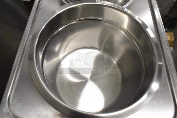 BRAND NEW KoolMore CFW-4T countertop food warmer, stainless steel, 110 volts, 1 phase, with minor scratches.