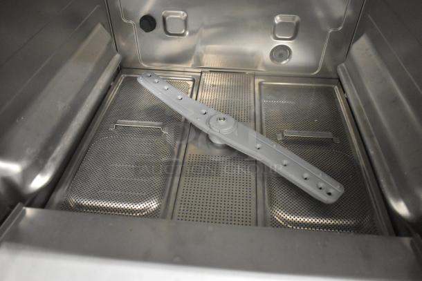 2025 Hobart Centerline CUH stainless steel dishwasher interior, showcasing spray arm and filters. Brand new, scratch and dent.
