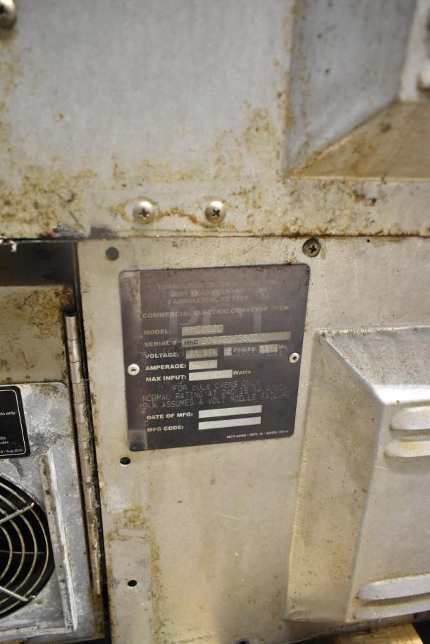Turbochef HhC2020 commercial electric conveyor oven, 3-phase, 208/240V, visible wear, serial and model labels shown.