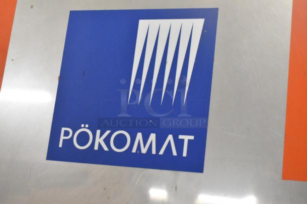 Pokomat P16/320 SI Brine Meat Injection Machine; floor style, commercial casters, 220V; features Pokomat branding.