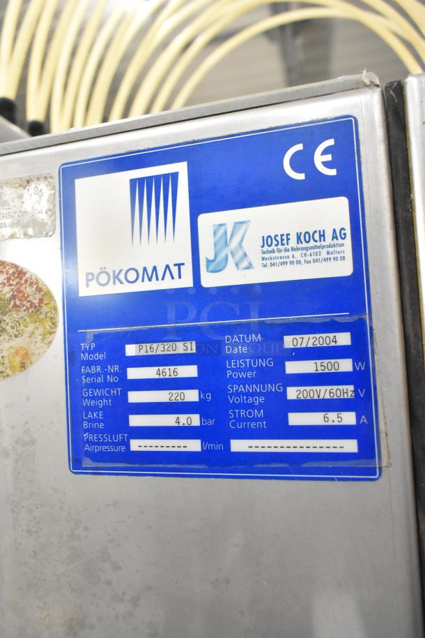 Pokomat P16/320 SI brine meat injector, 220V, 1500W, 200V/60Hz, on casters. Serial No. 4616, made 07/2004.