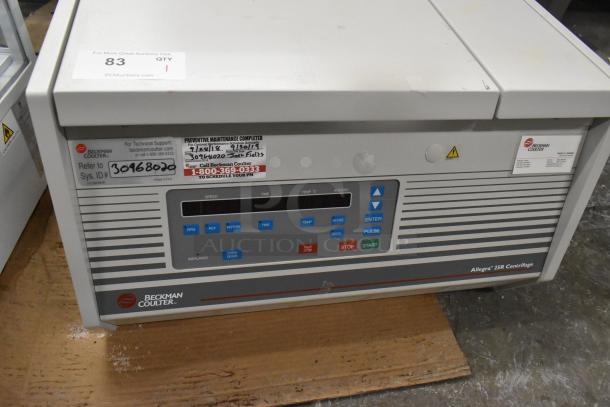 Beckman Coulter Allegra 25R Centrifuge, control panel visible, maintenance label, used condition, model-specific markings.