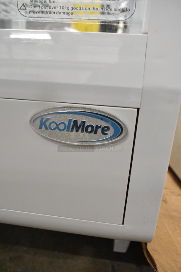 KoolMore CDC-3C-WH Countertop Display Refrigerator, 3.6 Cu Ft, brand logo, new with visible scratch and dent, 110-120 Volts.