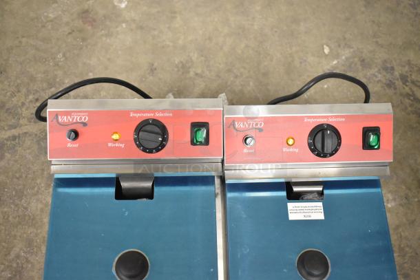 Brand new Avantco 177F202 30 lb. dual tank electric fryer with two lids and baskets. Scratch and dent, 208-240V, 1 phase.