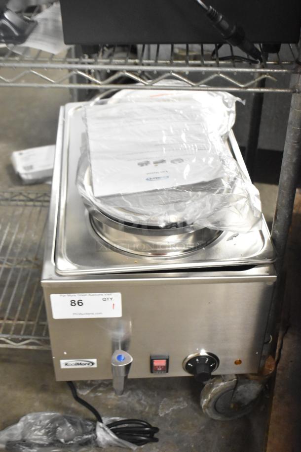 Brand new KoolMore CFW-4T countertop food warmer, scratch and dent, 110V, 1 phase, stainless steel with control knob.