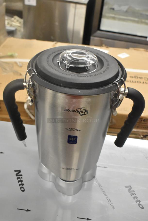 BRAND NEW AvaMix stainless steel blender pitcher, scratch and dent, with locking lid and NSF certification.
