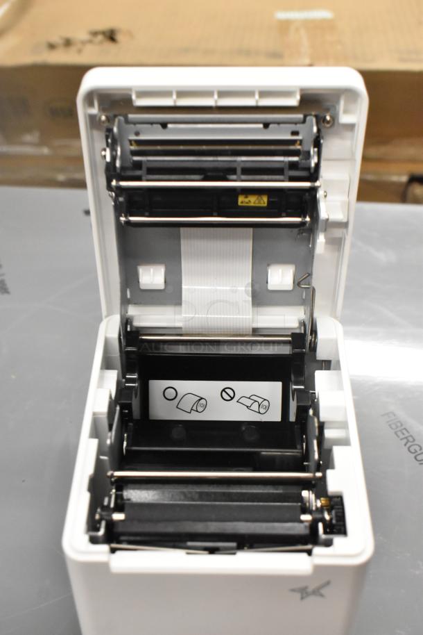 Brand new C-Print MCP20 WT US receipt printer, scratch and dent, open compartment showing rollers and paper guide.