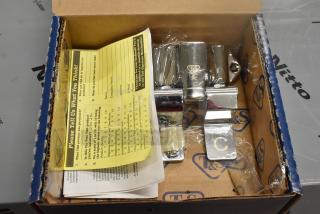 BRAND NEW T&S B-0502-BSPP double floor-mounted foot pedal valve in box. Features chrome finish, slight scratches, includes installation guides.