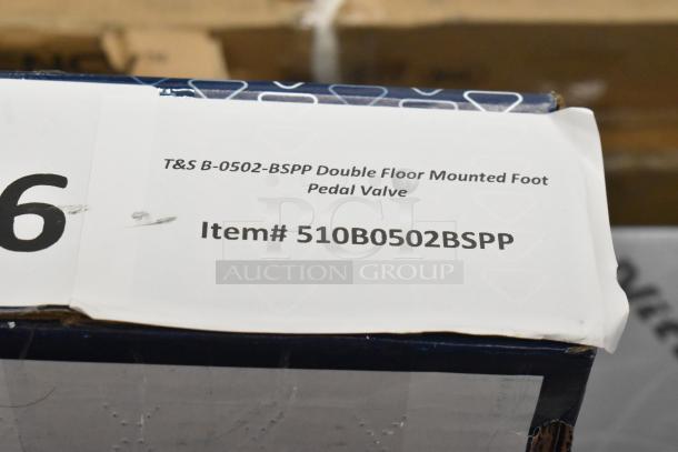 BRAND NEW SCRATCH AND DENT T&S B-0502-BSPP Double Floor Mounted Foot Pedal Valve, item# 510B0502BSPP, in original packaging.
