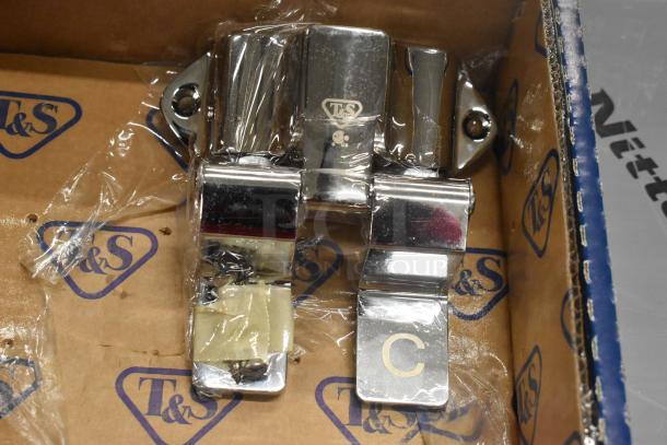 Brand new T&S B-0502-BSPP double floor mounted foot pedal valve, stainless steel, scratch and dent, with packaging and label.