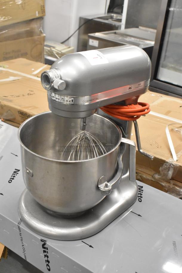 KitchenAid KSM8990CU 8-quart mixer with bowl, whisk, paddle attachments; commercial-grade, used condition, 120V, 1 phase.