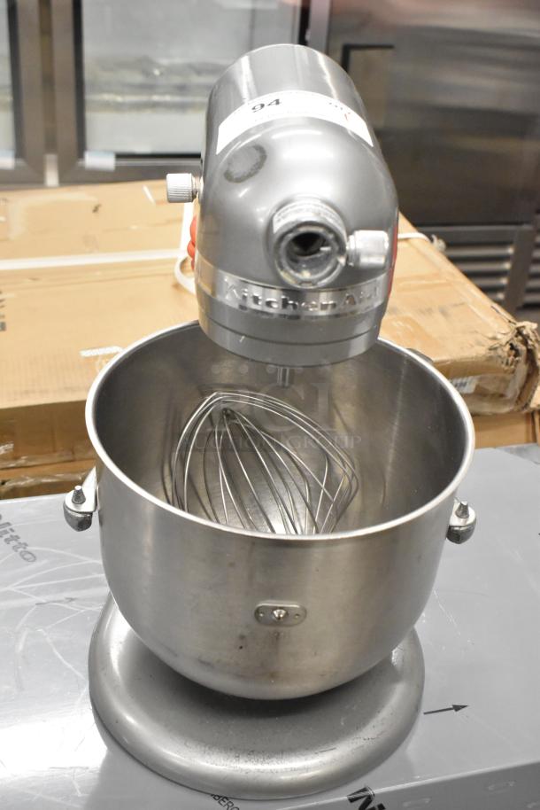 KitchenAid KSM8990CU 8 Quart Mixer with bowl, paddle, and whisk attachments, 120V, used condition, stainless steel finish.