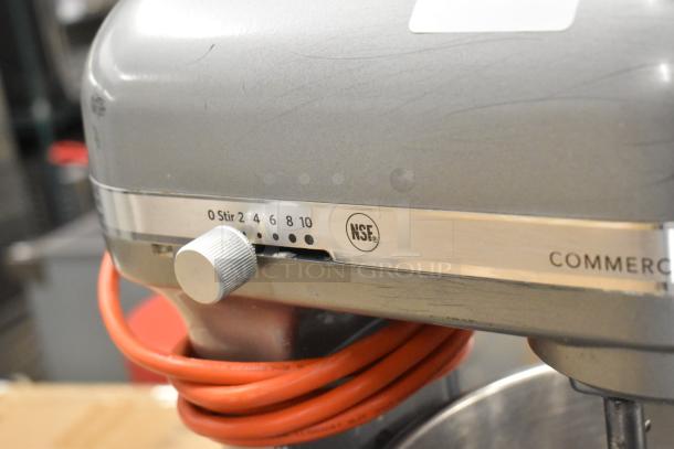 KitchenAid KSM8990CU mixer, 8-quart capacity, 10-speed settings, NSF certified. Includes mixing bowl, paddle, and whisk.