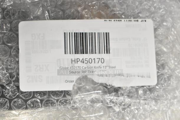 Globe 450170 carbon knife, 13" steel, new with label, bubble-wrapped. Perfect for culinary use.