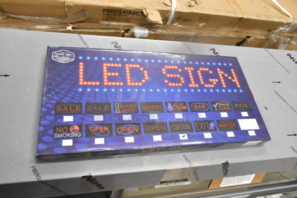 Box of three LED light-up signs including Open/Closed displays, new in original packaging, from Country Store Products.