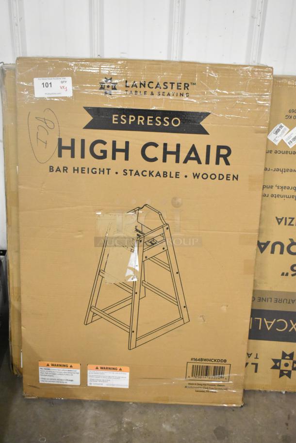 Lancaster Table & Seating bar-height chair package, model 164BWHCKDDB. New, unassembled with dark brown finish.