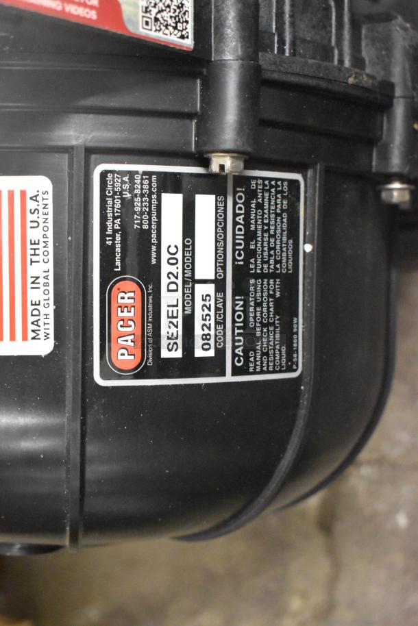BRAND NEW SCRATCH AND DENT! Pacer S Series SE2EL-D2.0C 2" Self-Priming Pump, 110 GPM, label shows model and caution info.