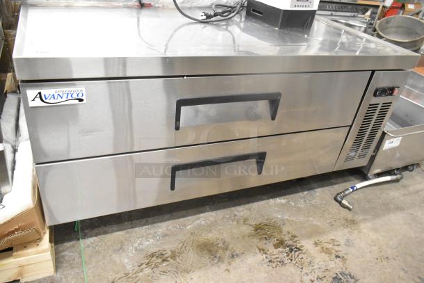 Brand new Avantco 178CBE52HC commercial 2-drawer chef base, 115V, 1 phase, stainless steel, slight scratches.